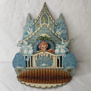 Tarjeta de felicitación de San Valentín troquelada 1943 de colección pop up niña en capilla GRANDE - Imagen 1 de 11