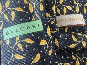 🔴 BULGARI cravatta uomo DAVIDE PIZZIGONI blu foglie gialle pura seta vintage - Imagen 1 de 9