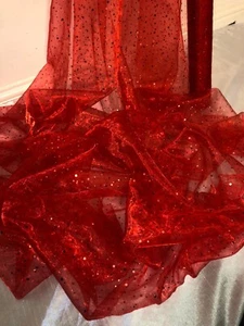 1 MTR RED SPARKLY SEQUIN HOLOGRAM ORGANZA VOIL DRAPING FABRIC 58” WIDE - Picture 1 of 3