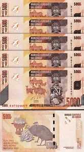 Congo Democratic Rep. 5000 Francs 2013, UNC, 5 Pcs LOT, Consecutive, P-102b - Picture 1 of 4