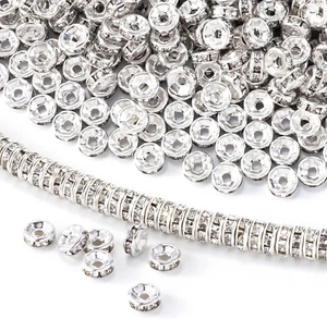 400Pcs 6Mm Silver Rondelle Spacers Glitter Rhinestone Bead Spacer for DIY Jewelr - Picture 1 of 7