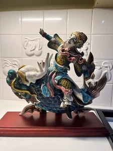 RARE ~ Signed K.Y. LI KOJI~ Chinese Antique ROOF TILE Smiling Warrior With Stand - Picture 1 of 12