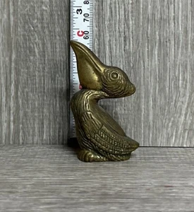 Vintage MCM Mini Solid Brass Pelican Bird Figurine Trinket 2.5" H (SM) - Picture 1 of 6