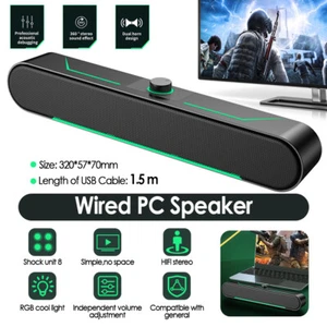 USB Wired Speaker PC Laptop Soundbar Stereo Bass RGB Computer Bluetooth Speaker - Picture 1 of 12