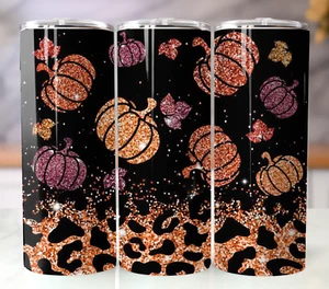 Glitter Leopard Pumpkins 20oz Insulated Tumbler with Straw - Stainless Steel Mug - Picture 1 of 4