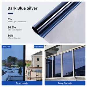 Reflective Window Film One Way Mirror Anti-UV Solar TintPrivacy Silver Dark Blue - Picture 1 of 4