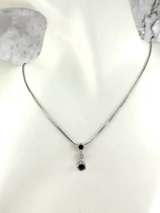 Colgante de diamantes y zafiros de oro blanco de 18 quilates en cadena de oro blanco de 18 quilates 4,36 gm 16" - Imagen 1 de 23