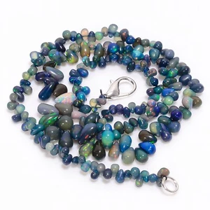 39.5 Ct Multi Ethiopian Opal Gemstone Teardrope Smooth Beads Necklace 17'' A5672 - Picture 1 of 3
