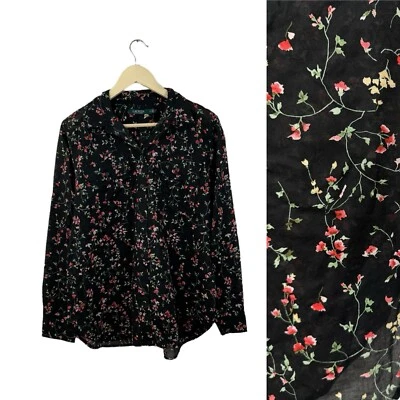 Vintage Ralph Lauren Large Button Shirt Black Floral Cotton Long Sleeve Womens - Image 1 of 4