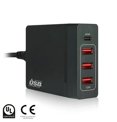60W Universal USB-C Laptop Charger PSU + Phone Tablet +3 Port USB 72W Output PDC - Image 1 of 4