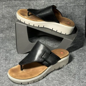 Clarks Un Karely Sea Sandals - Size 6 M - Black Leather - Wedge - Shoes - Picture 1 of 11