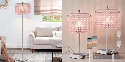 Tables Lamp and Floor Lamp Set, Crystal Table Lamp with USB Ports+Crystal Floor - Image 1 of 4