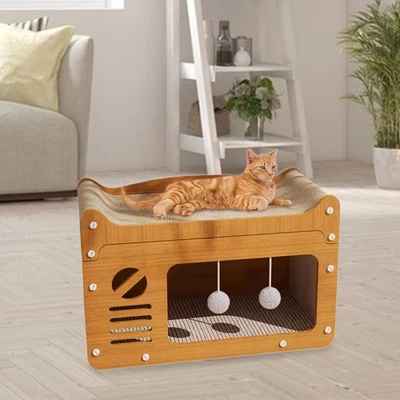Cat Scratcher House Pet Cat House Hideout Cat Scratch Box Cozy Furniture - Image 1 of 4
