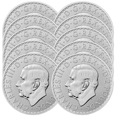 Lot of 10 - 2023 U.K. 2 Pound Silver King Charles Britannia .999 1 oz BU - Image 1 of 3