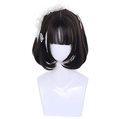 Peluca Cosplay Lolita Harajuku Estilo GAL Bob Negro Azul Rosa Malla Marrón x Negro Foto 1 de 3