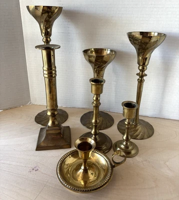 Vintage Brass Candlestick Candle Holder LOT of 7 Swirl Wedding Bridal Party - Image 1 of 4