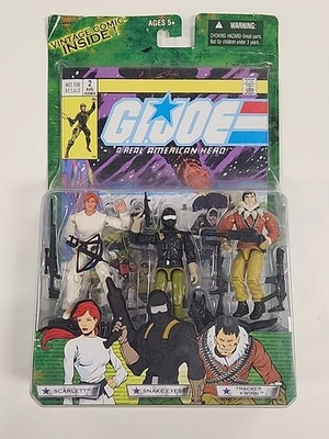 GI Joe Figura Comic Pack #2 Scarlett, Snake Eyes, Tracker Kwinn Paquete de 3 2004 Nuevo Foto 1 de 4