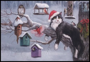 Greeting Card - Bird Cat - Joy Campbell - Christmas CL006 - Picture 1 of 2