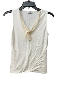 Akris Punto Silk Blend Sleeveless Top Size 6 White Knit V neck Stretch #AAmbe - Picture 1 of 9