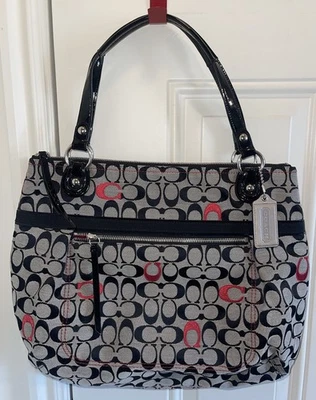Coach Poppy Purse Signature jacquard black and red tote EUC! Rare! - Image 1 of 4