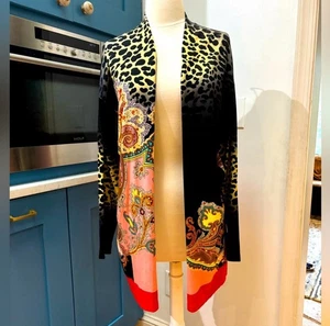 Etro schwarz Paisley Leopardenmuster lange offene Vorderseite Seidenmischung Strickjacke 40 $ 1.600 - Bild 1 von 7