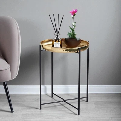 Gold Tray Metal Coffee Table with Removable Tray Top Stylish Gold Table - Image 1 of 4