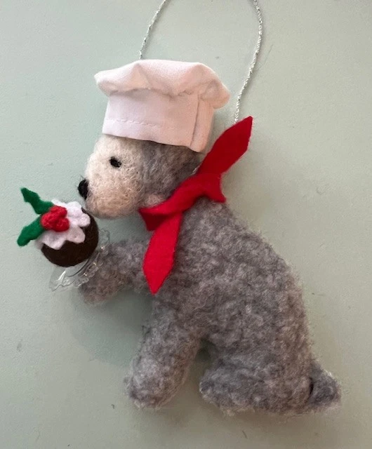 BEDLINGTON TERRIER CHEF serving CHRISTMAS PUDDING - Part needle felted DOG - Image 1 of 1