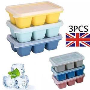 3 Pack Silicone Ice Cube Trays with No-Spill Lids, Easy-Release, for Freezer UK - Picture 1 of 9