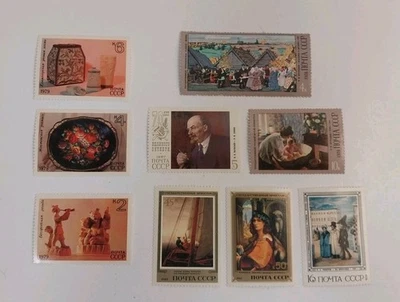 Lote de 9 estampillas MNH URSS Rusia años 70 pinturas de bellas artes rusas sin usar Foto 1 de 4