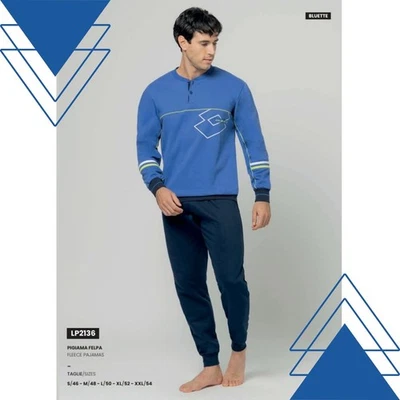 Pigiama uomo lungo invernale in cotone felpato LP2136 LOTTO - Immagine 1 di 2