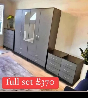 Brand New Beautiful BLACK/GREY 4 Doors Wardrobe FULL SET £370, FREE ASSEMBLY ❤️ - Image 1 of 4