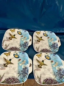 4 Portmeirion Botanic Hummingbird Cake Plate, Square Handle Dessert Dish - Picture 1 of 3