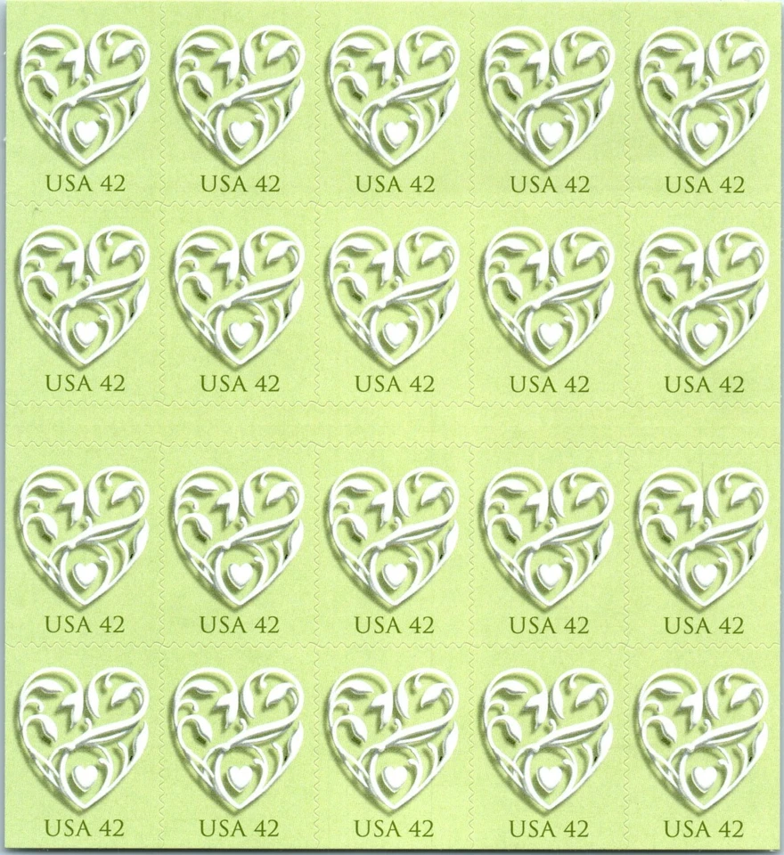 2008 Wedding Hearts 42c Sc 4271 mint booklet of 20 plate no. P1111 - Image 1 of 2