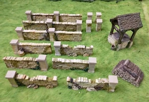 Painted Walls & Well Set 28mm Town Terrain Cotswolds Warhammer D&D Bolt Action - Picture 1 of 5