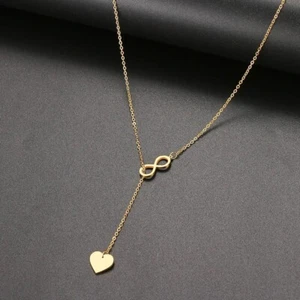 Infinity Drop Heart Gold Necklace - Forever Love, Valentines Day Gift, Elegant - Picture 1 of 4