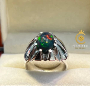 Äthiopischer Schwarzopal Ring in Handarbeit 925 Sterling Silber, Oktober Geburtsstein - Bild 1 von 5