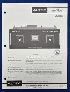 Amplificador vintage Altec Lansing instrucciones de funcionamiento / 9477B - Imagen 1 de 1