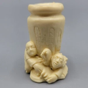 Vintage Harz japanische Netsuke asiatische Buddha Figuren mit Vase Glas 1,5" - Bild 1 von 8