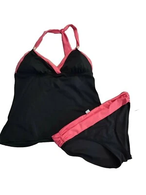 Tropical Escape Women's Swimwear Size 8 Black and Pink 2 Piece Tankini  - Image 1 of 4