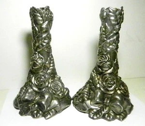 International Silver Co.Baroque Silverplated Roses & Bow Candle Sticks/Holders - Picture 1 of 6