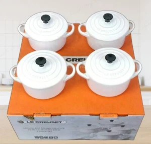 Le Creuset Set of 4 Stoneware Round Cocottes, White, 22 oz (2.75 Cups) Nice Gift - Picture 1 of 5
