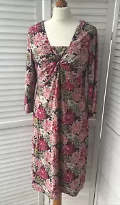 ADINI size medium twist front V-neck with modesty panel dress long sleeve floral - Picture 1 of 8