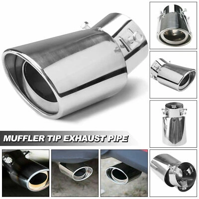 Car Chrome Stainless Steel Rear Exhaust Pipe Tail Muffler Tip Round Accessories - Image 1 of 4