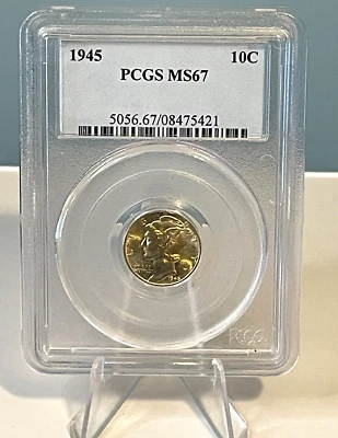 1945-P Mercury Silver Dime PCGS MS67 w/ beautiful toning - Image 1 of 4
