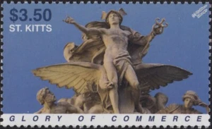 GLORY OF COMMERCE Statue / Grand Central Terminal New York Stamp (2016 St Kitts) - Picture 1 of 1