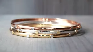 Real Gold 18K Two-Tone Slim Type Bangle Bracelet 3.2mm Fine Jewelry - Picture 1 of 11