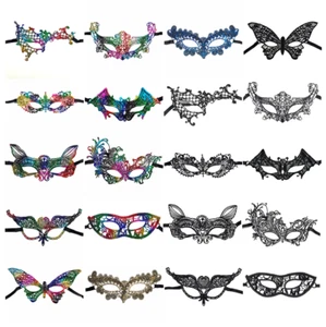 HALLOWEEN MASQUERADE LACE MASK Butterfly Cat Fox Party Costume Colour Black Blue - Picture 1 of 30