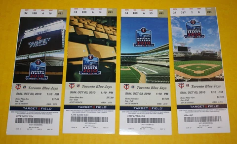 Minnesota Twins Ticket Stub | October 3 2010 | Edwin Encarnacion HR Joe Mauer H Cover