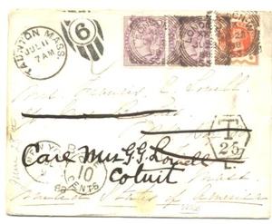 ENGLAND-USA - 2 x PD STAMP 5 Ct. ON COVER FROM ENGLAND --F/VF - Picture 1 of 2