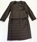 Kasper Brown Black Heather Two Piece Rayon Blend Jacket Skirt Suit Set Sz 8P